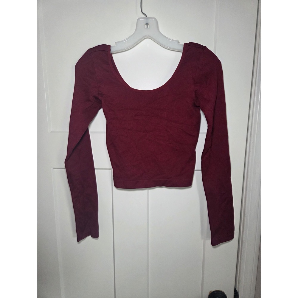 Wild Fable Womens Small Burgundy Maroon Ribbed Seamless Long Sleeve Crop Top